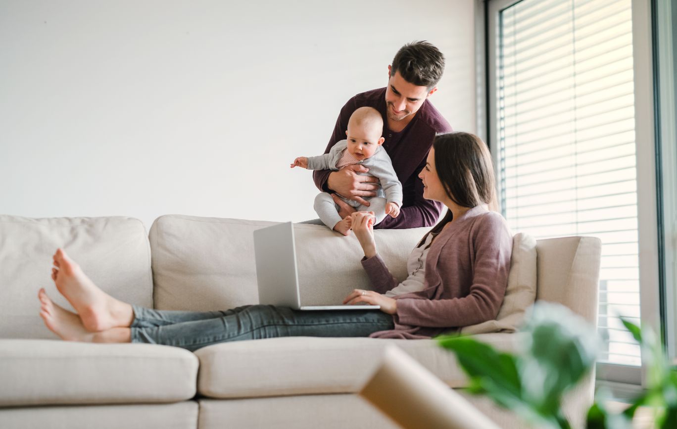 A family relaxing in a warm, comfortable home